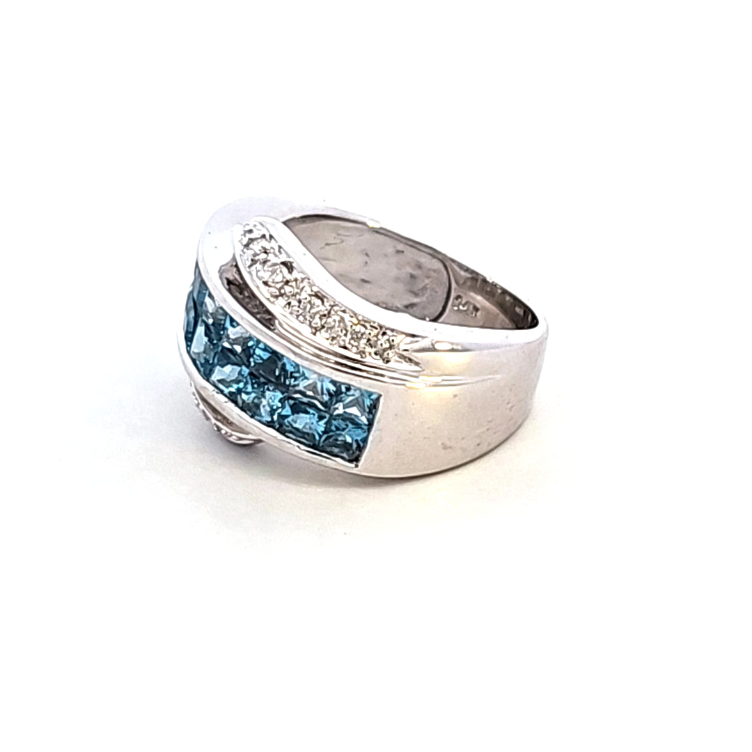 14KW Blue Topaz and Diamond Estate Ring