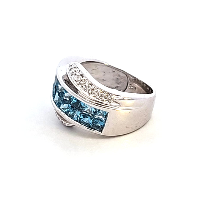 14KW Blue Topaz and Diamond Estate Ring