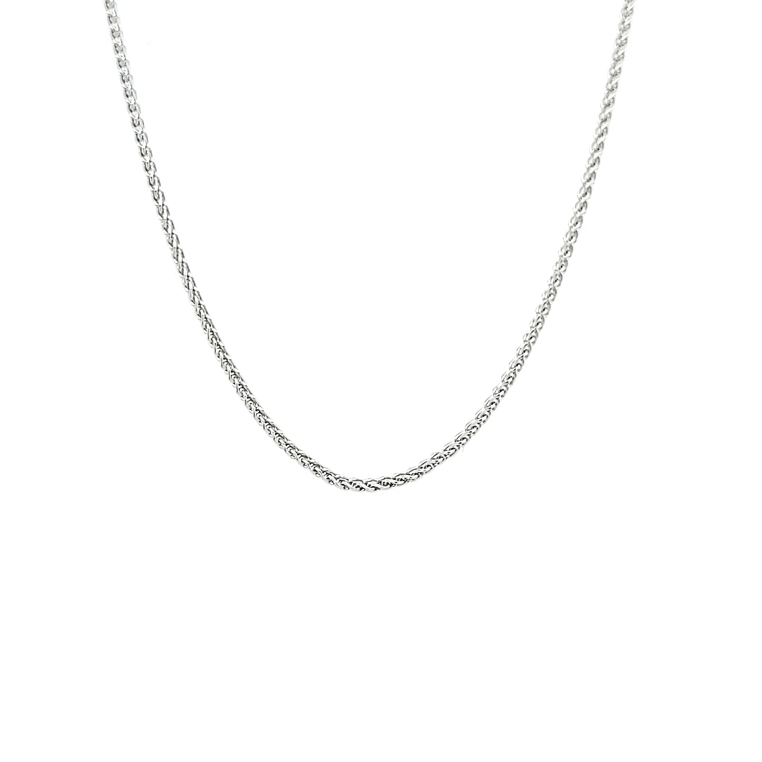 White 14 Karat Round Wheat Chain Length 18