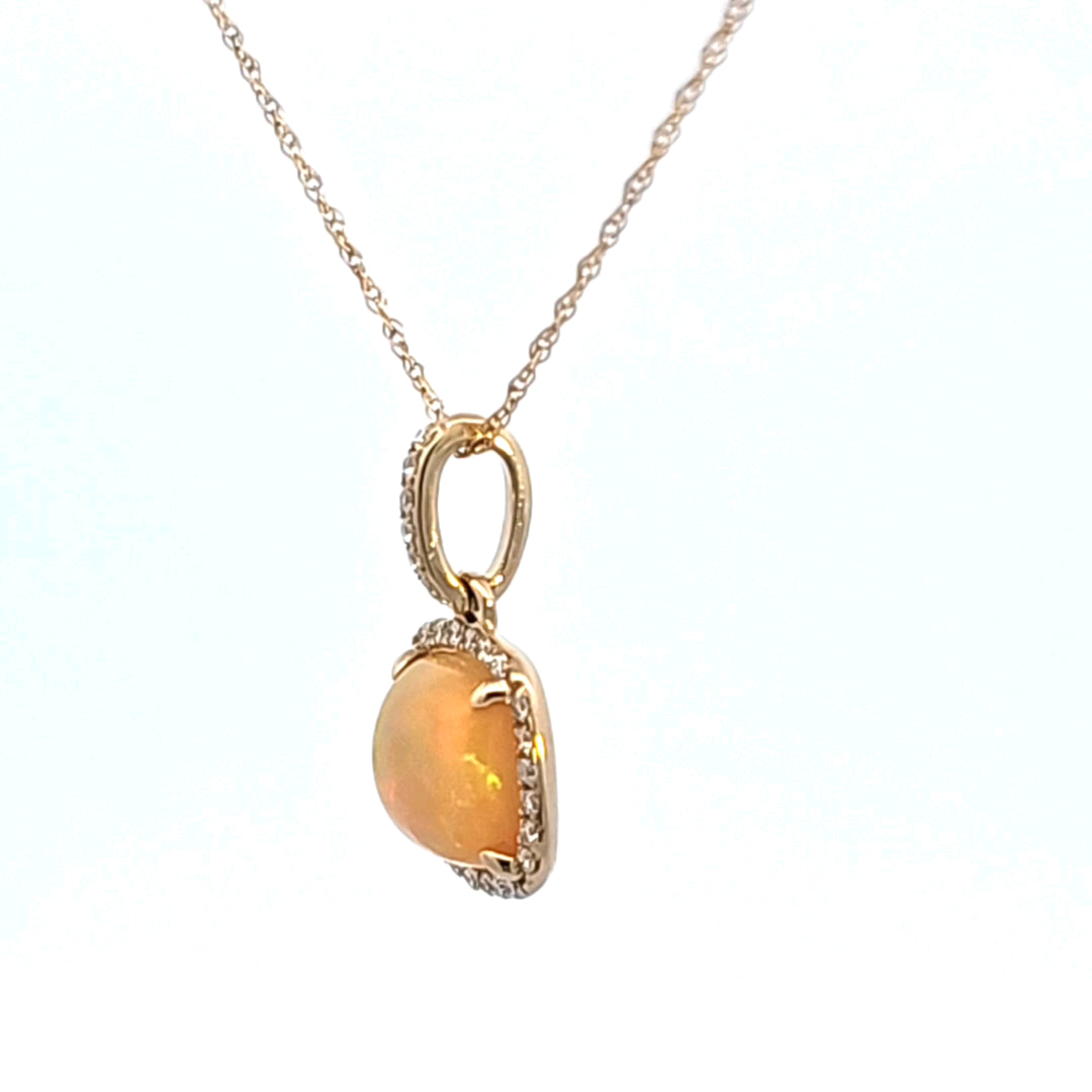 14KY Opal and Diamond Pendant