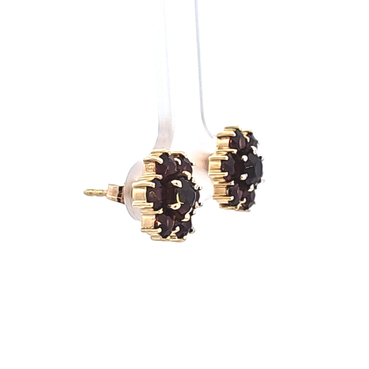 14KY Garnet Cluster Estate Earrings