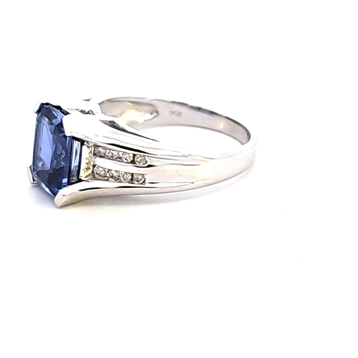 10KW Emerald Cut Synthetic Sapphire and Diamond Estate Ring