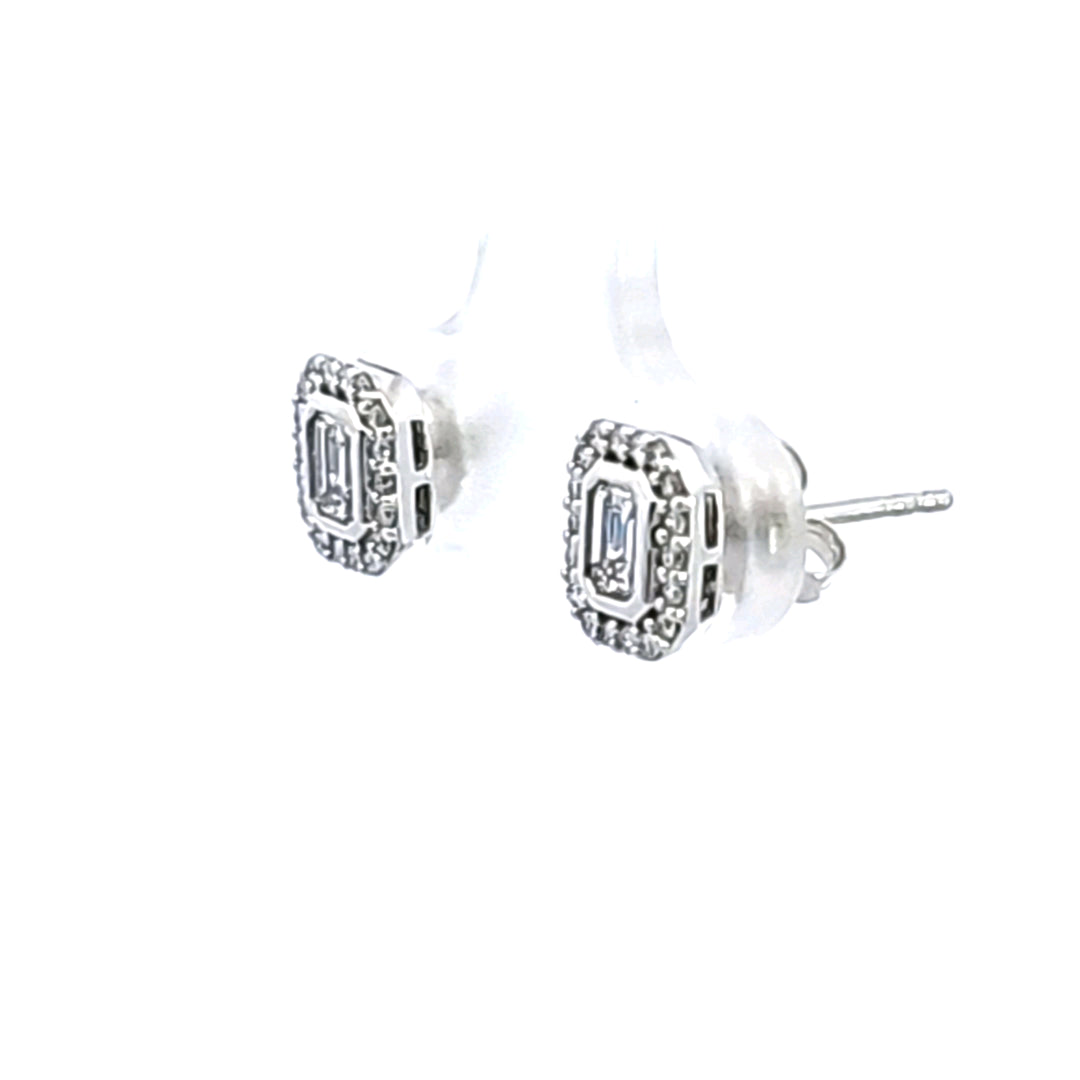 14KW Diamond Halo Earrings