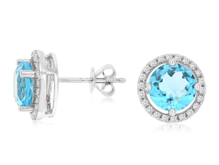 14KW Blue Topaz and Diamond Earrings