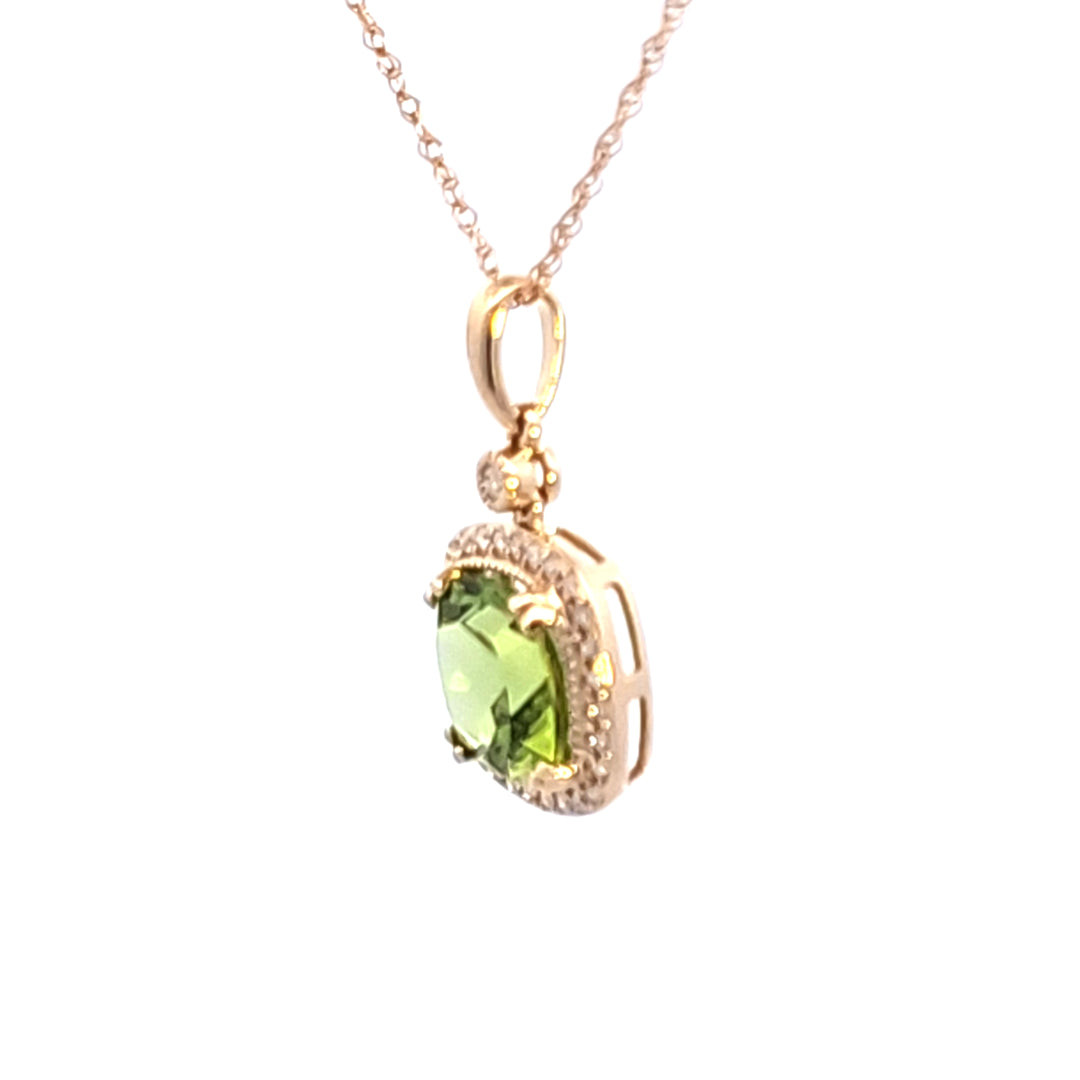 14KY Peridot and Diamond Pendant Necklace