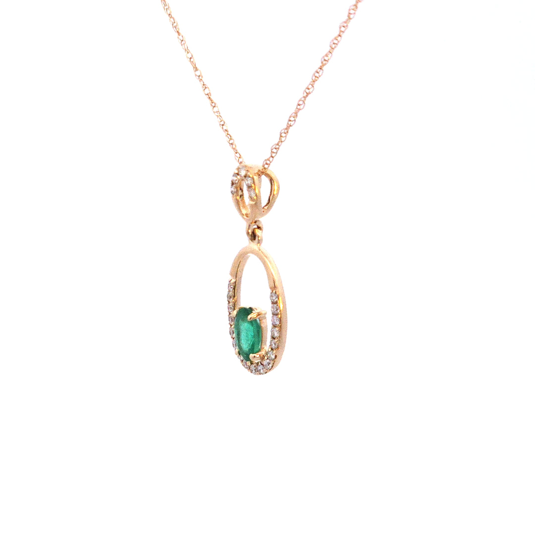 14KY Emerald and Diamond Pendant Necklace