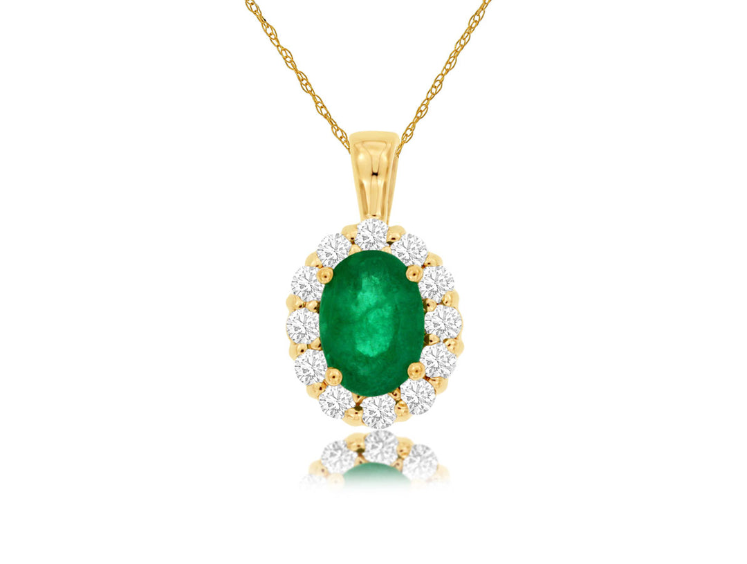 14KY Emerald and Diamond Pendant Necklace