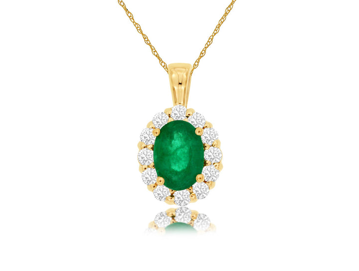 14KY Emerald and Diamond Pendant Necklace