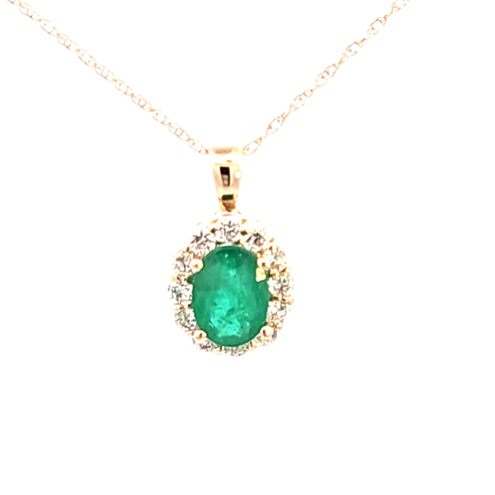 14KY Emerald and Diamond Pendant Necklace
