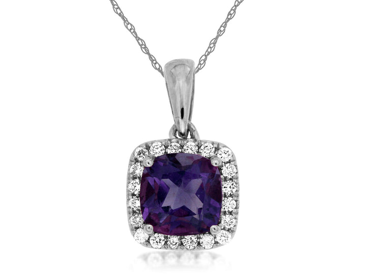 14KW Amethyst and Diamond Pendant Necklace