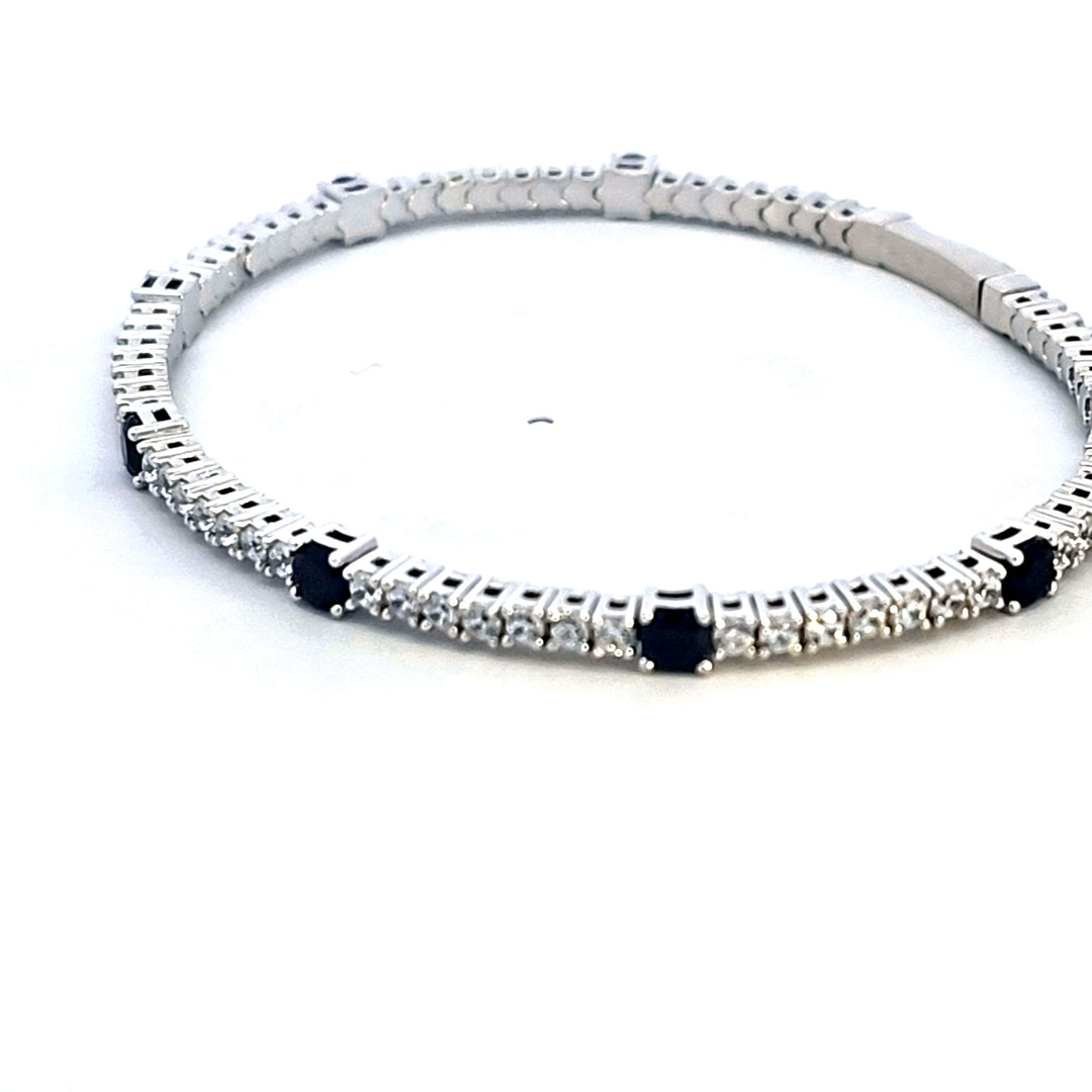 Sterling Silver/Platinum Created Sapphire and CZ Bracelet