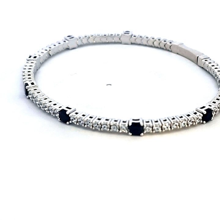 Sterling Silver/Platinum Created Sapphire and CZ Bracelet