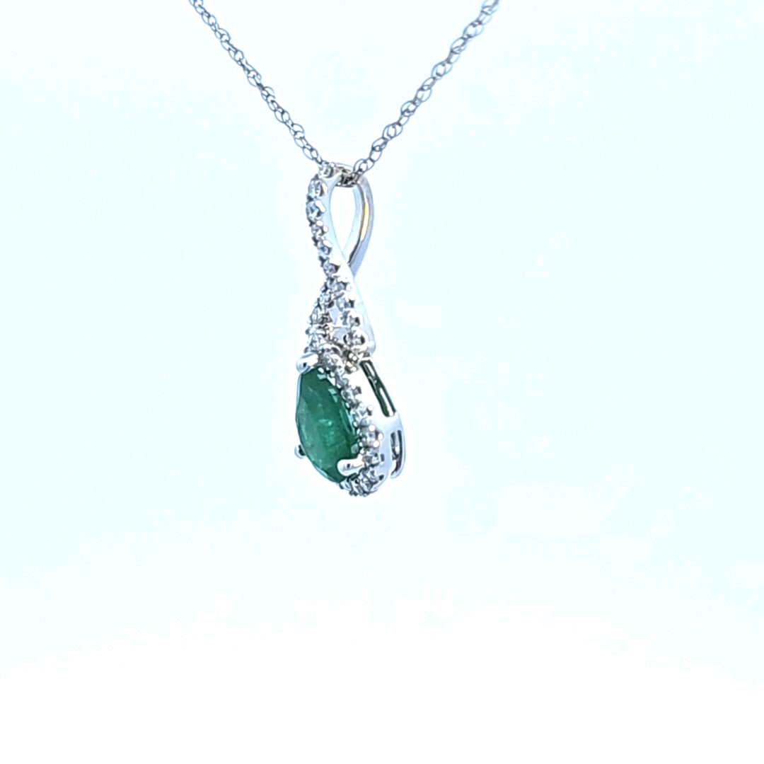 14KW Emerald and Diamond Pendant