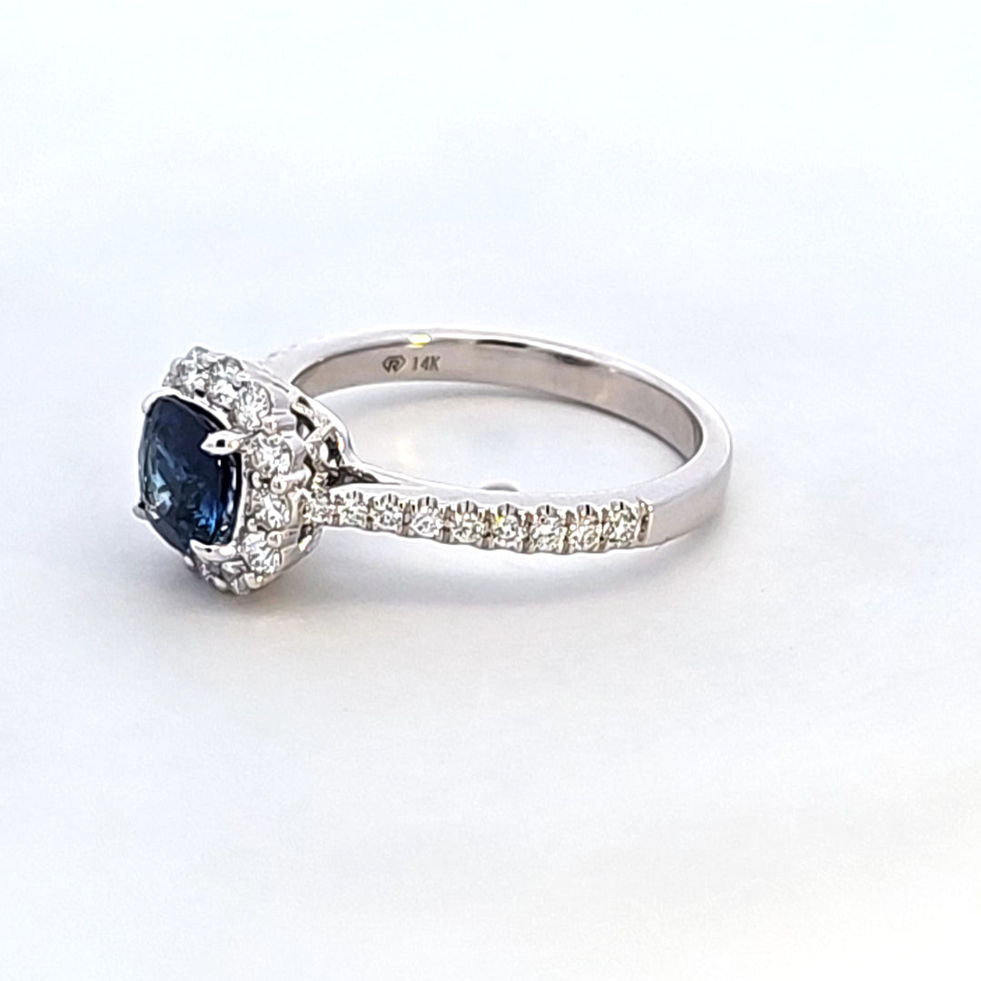 14KW Cushion Sapphire and Diamond Ring