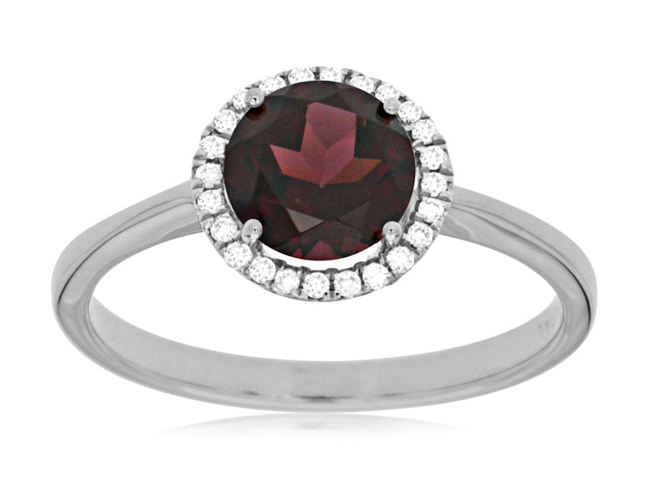14KW Garnet and Diamond Halo Ring