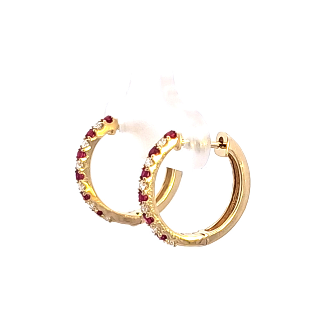 14KY Ruby and Diamond Hoop Earrings