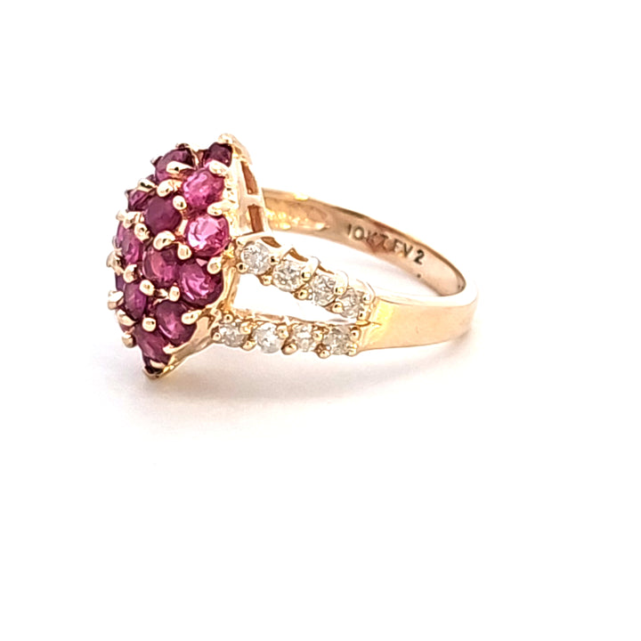 10KY Ruby and Diamond Cluster Estate Ring