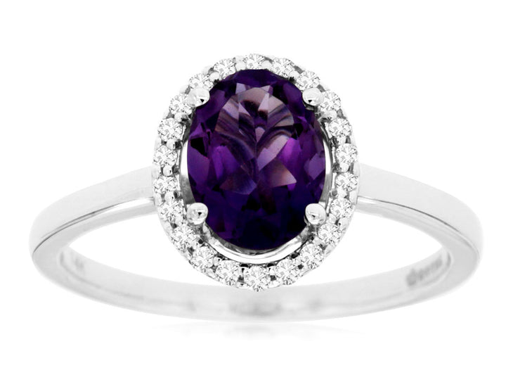 14KW Oval Amethyst and Diamond Halo Fashion Ring