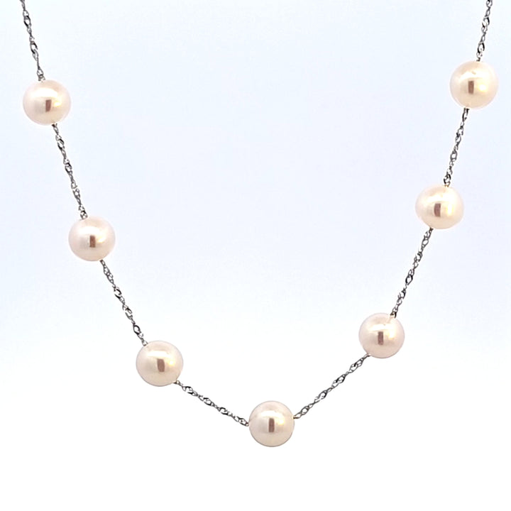14KW White Freshwater Potato Pearls 18" Tin Cup Necklace