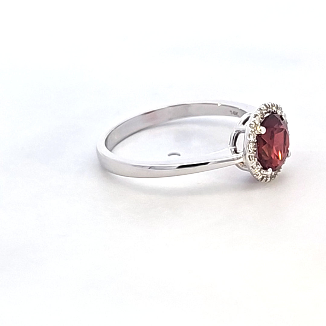 14KW Garnet and Diamond Halo Ring