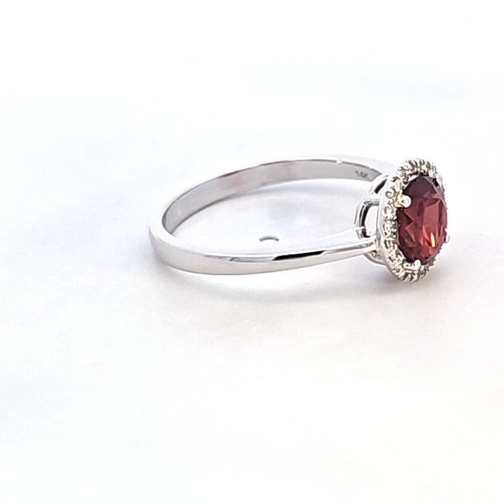 14KW Garnet and Diamond Halo Ring