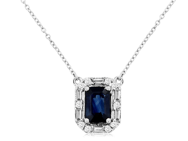 14KW Blue Sapphire and Diamond Pendant Necklace