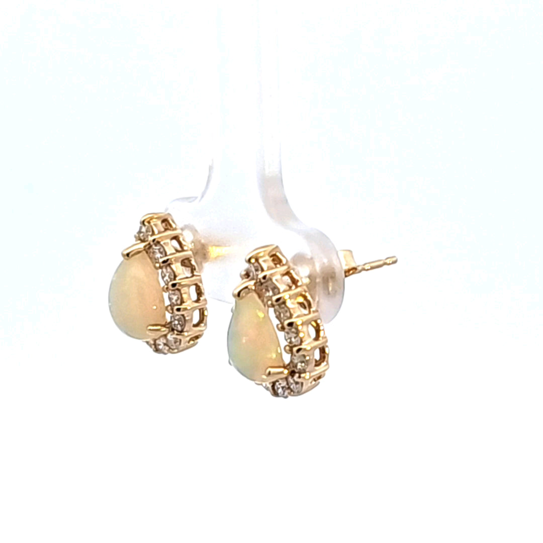 14KY Pear Opal and Diamond Earrings
