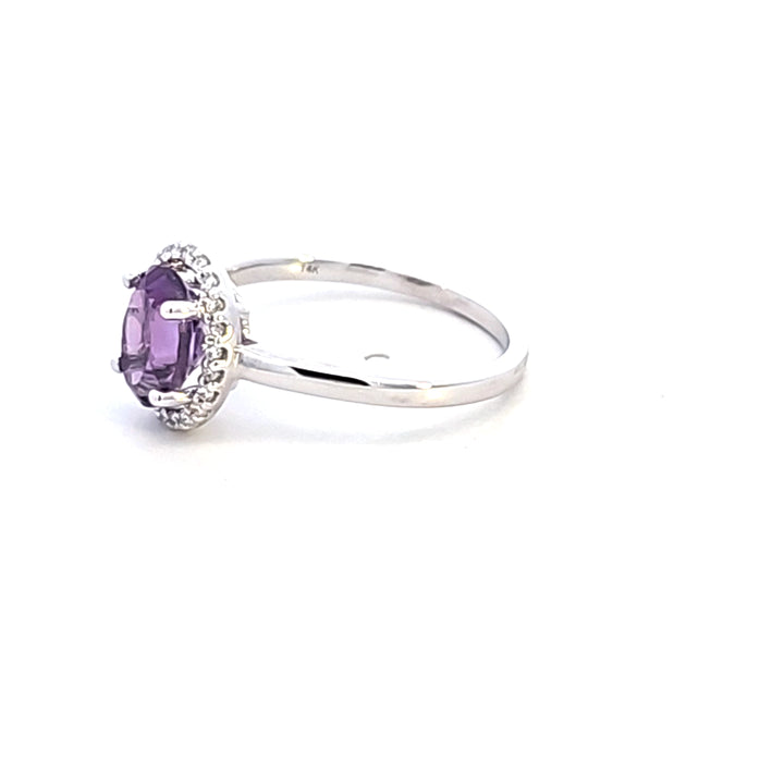14KW Oval Amethyst and Diamond Halo Fashion Ring