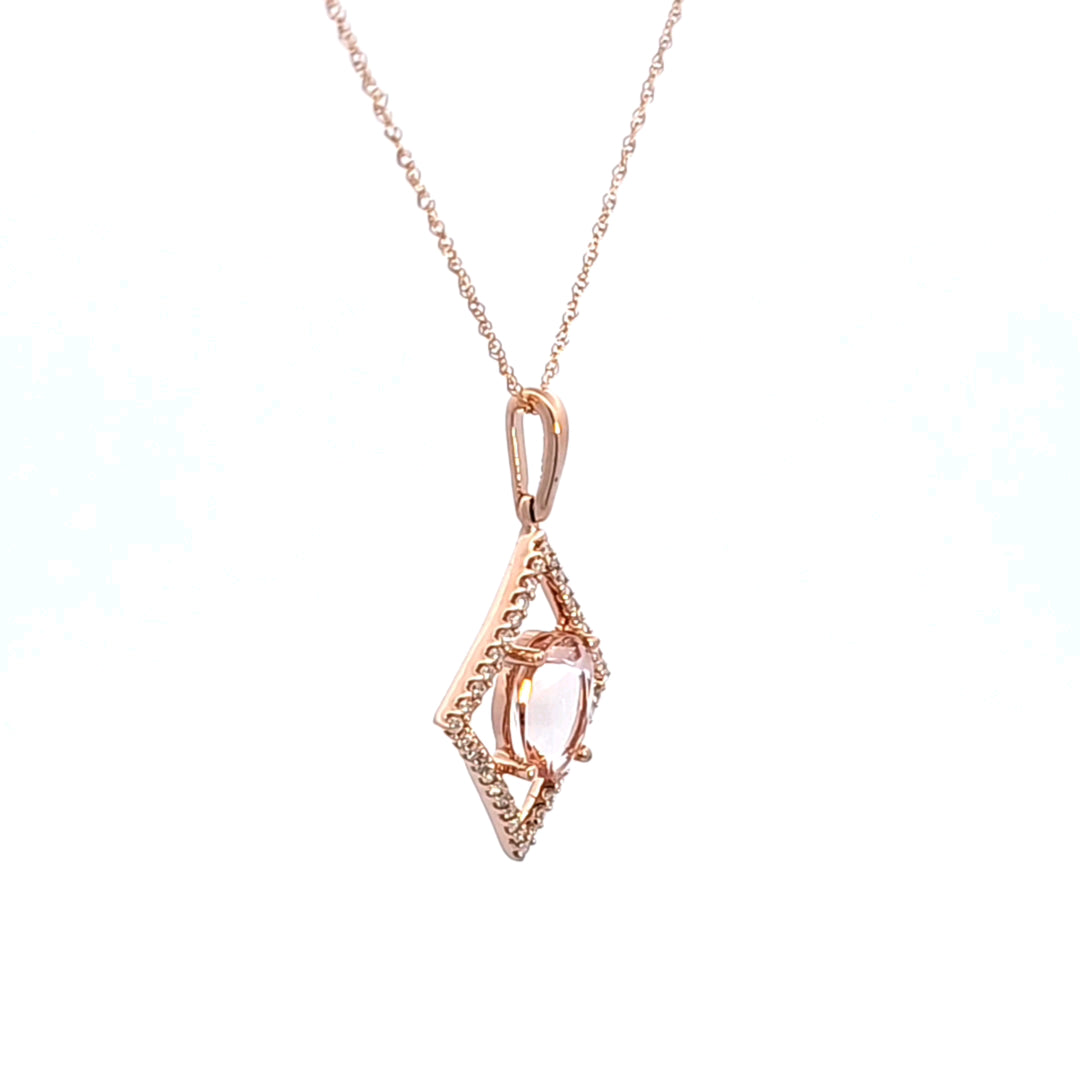 14KR Pink Morganite and Diamond Pendant