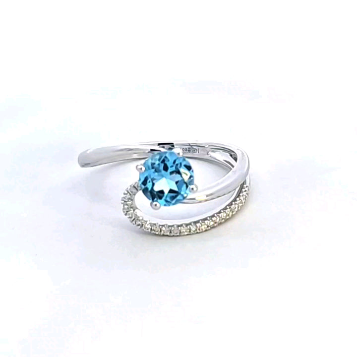 14KW Blue Topaz and Diamond Ring