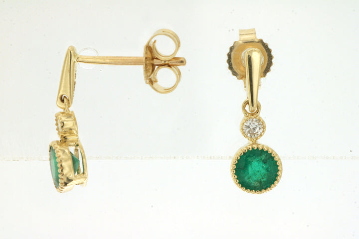 14KY Emerald and Diamond Drop Earrings