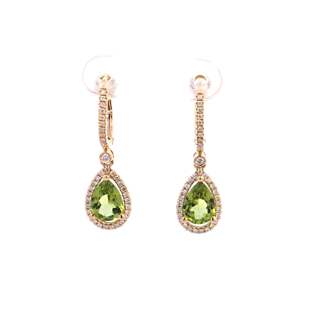 14KY Pear Peridot and Diamond Drop Earrings