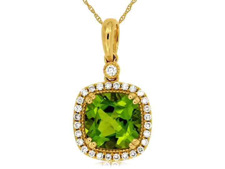 14KY Peridot and Diamond Pendant Necklace