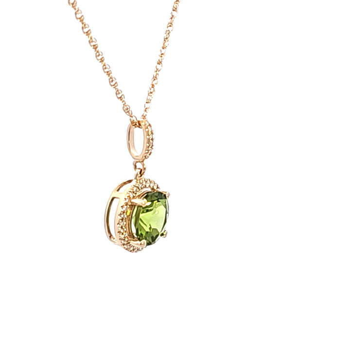 14KY Peridot and Diamond Pendant Necklace