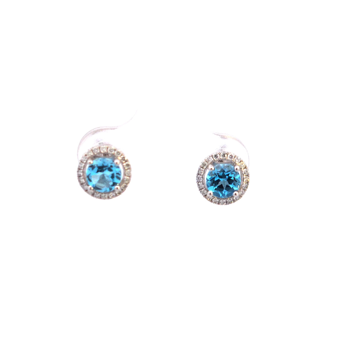 14KW Blue Topaz and Diamond Earrings