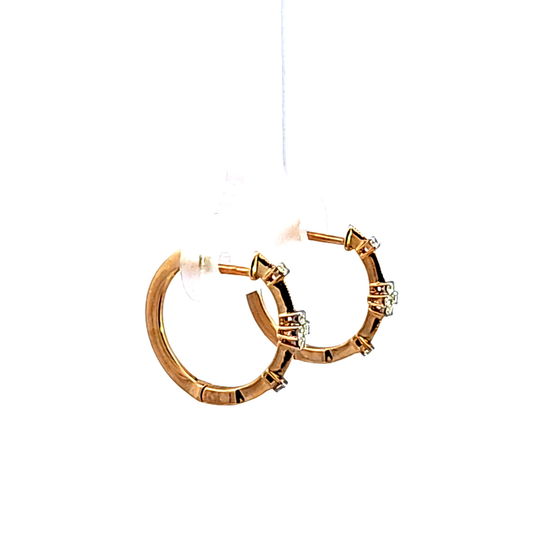 14KY Diamond Station Huggie Hoop Earrings