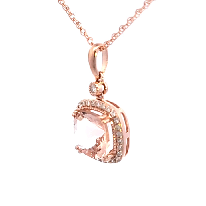 14KR Pink Morganite and Diamond Pendant