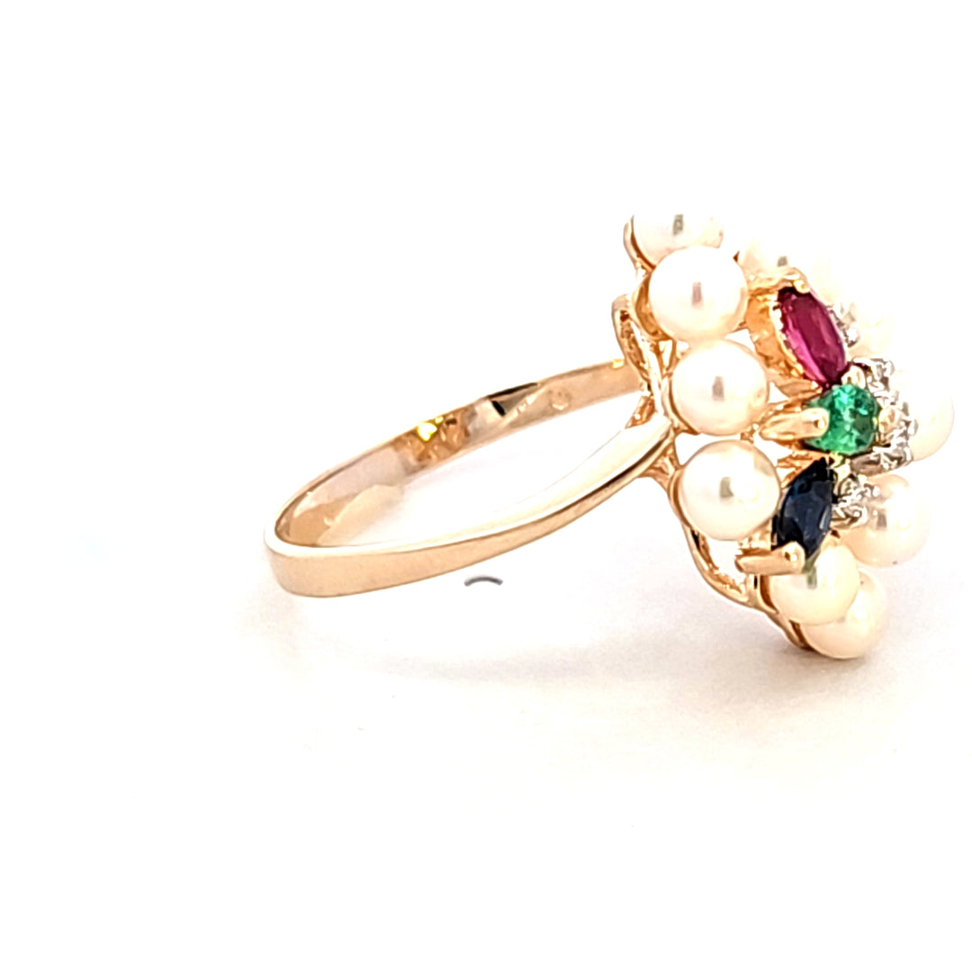 14KY Pearl and Gemstone Estate Ring