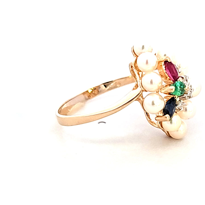 14KY Pearl and Gemstone Estate Ring