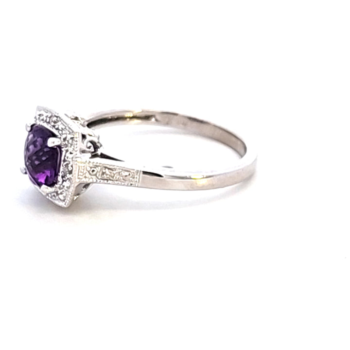 10KW Cushion Amethyst and Diamond Ring