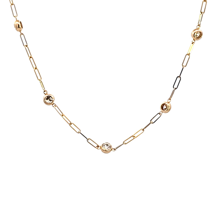 14KY Paper Clip Diamond Bezel Station Necklace
