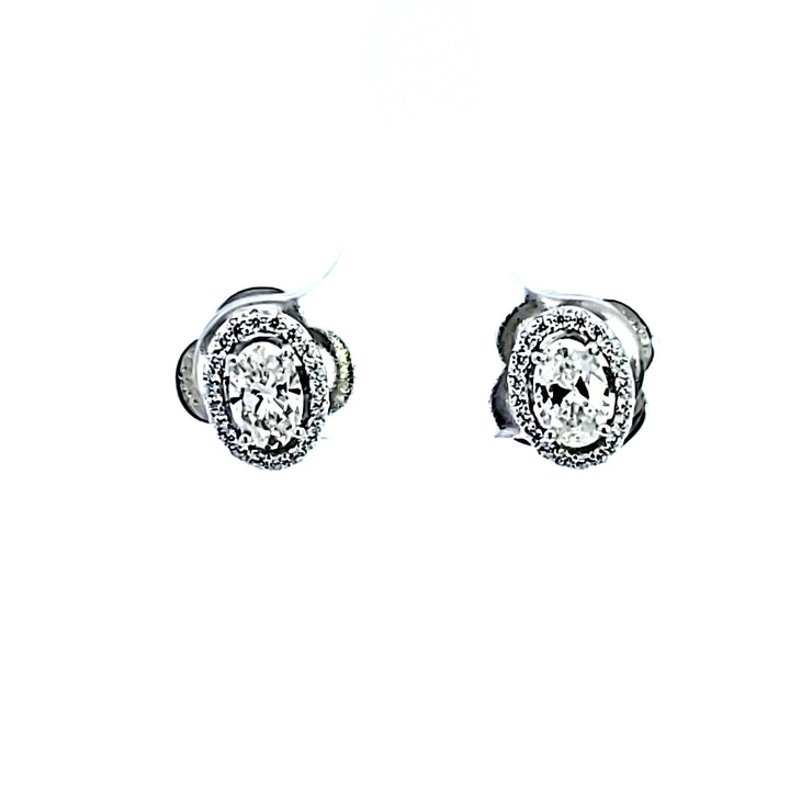 Sterling Silver and Platinum Oval Cubic Zirconia Earrings