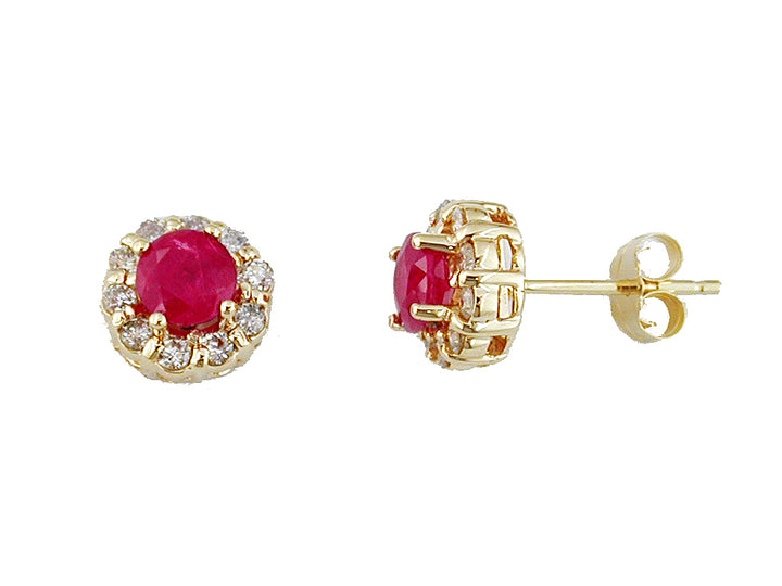 14KY Ruby and Diamond Halo Earrings