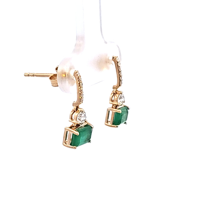 14KY Emerald and Diamond Drop Earrings