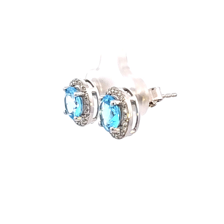 14KW Blue Topaz and Diamond Earrings