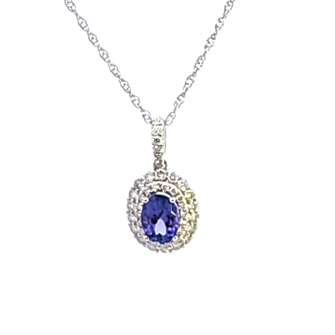 14KW Oval Tanzanite and Diamond Pendant Necklace