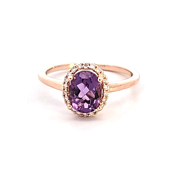 14KR Oval Amethyst and Diamond Fashion Ring