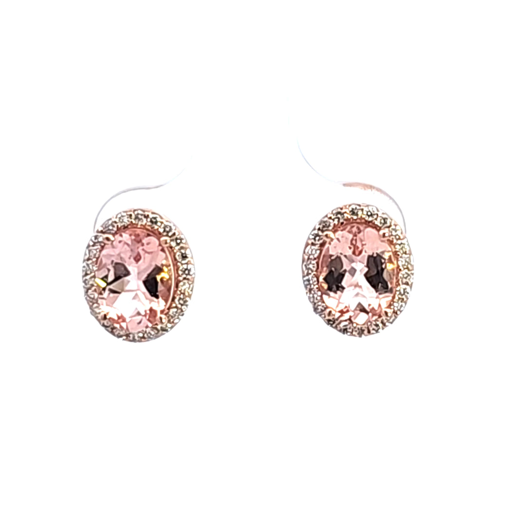 14KR Oval Morganite and Diamond Halo Earrings