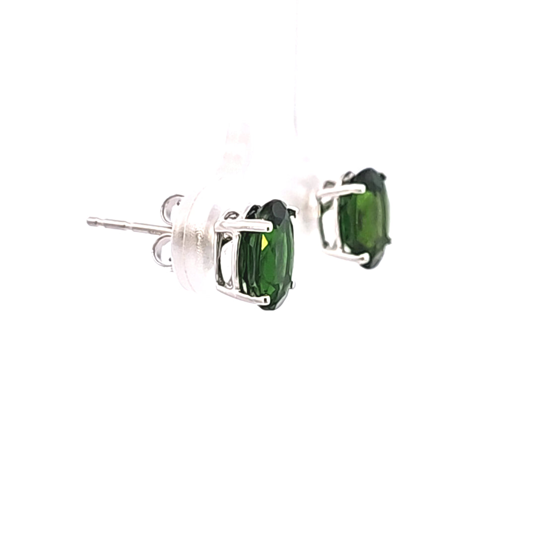 14KW Oval Russalite Chrome Diopside Stud Earrings