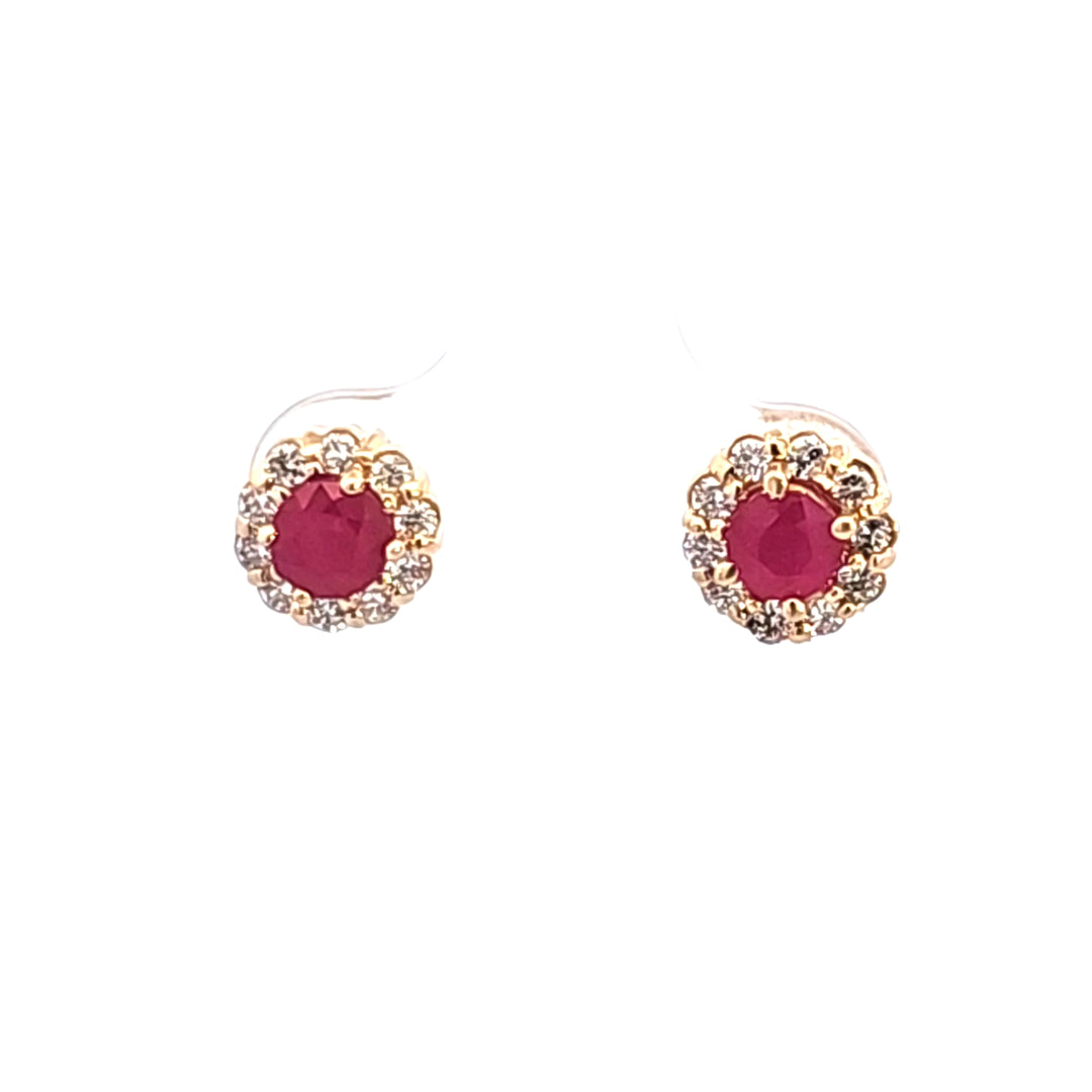 14KY Ruby and Diamond Halo Earrings